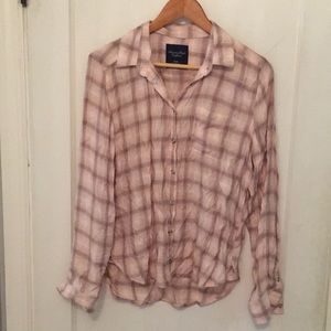 American Eagle pink plaid button up